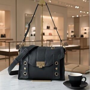 Jimmy Choo Riki Arthricite Grey Pebble Leathe Biker Satchel – Needs Strap Repair